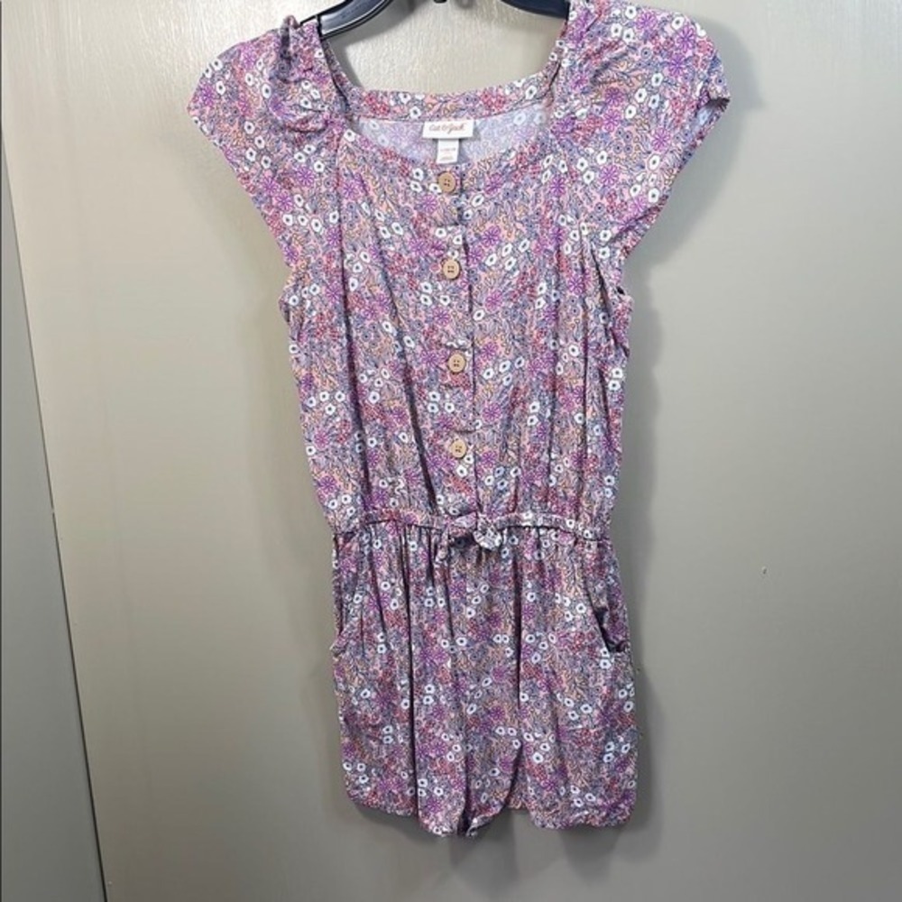 Cat & Jack Floral Flutter Sleeve Button Front Romper Pink Purple Size L 10/12